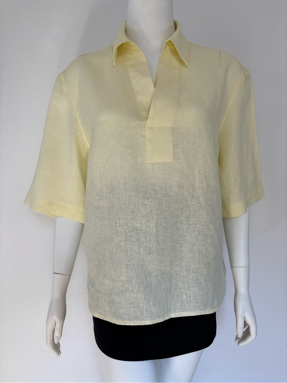 Zara Pale Yellow Linen Short-Sleeve Blouse